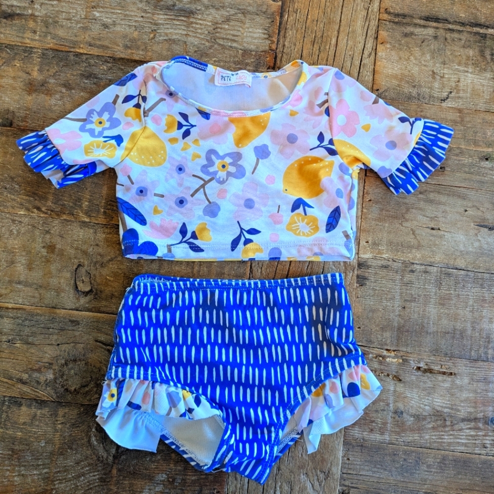 Pete + Lucy 2-Piece‎ Toddler Girl Swimsuit Size 3T Floral & Lemon Print